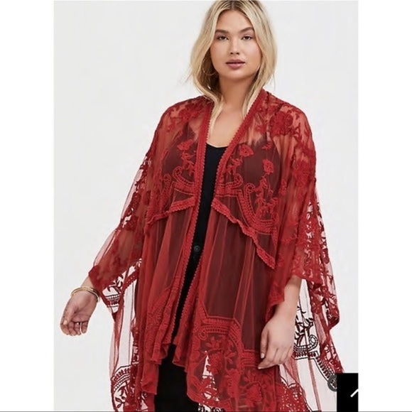 Torrid Red Embroidered Ruana - Picture 3 of 3